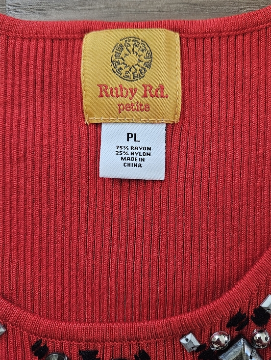 Ruby Rd Red Beaded Ribbed Tank Top Size L - Picture 6 of 8